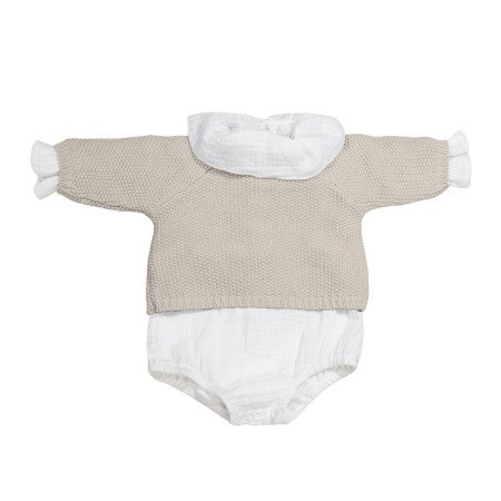 SET TRICOT JERSEY + RANITA + BODY BAMBULA BEIGE 0-1M/56 CM