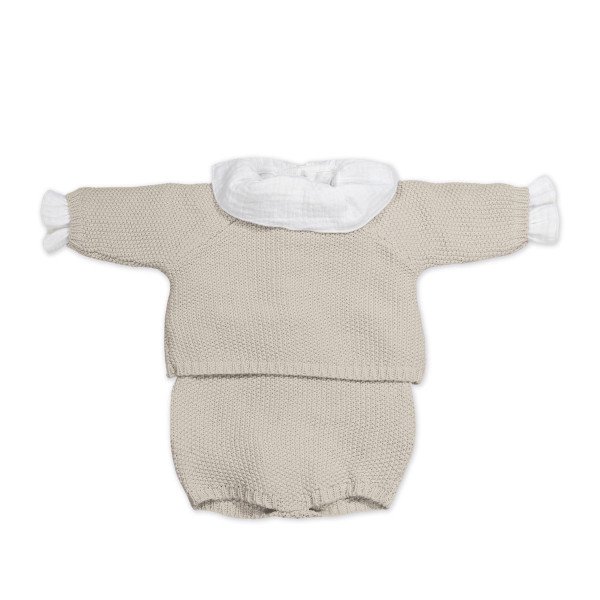 SET TRICOT JERSEY + RANITA + BODY BAMBULA BEIGE 0-1M/56 CM