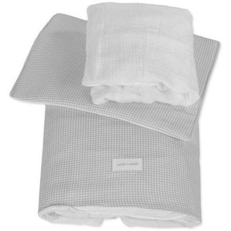 EDREDÓN + SÁBANA BAJERA + ALMOHADA CUNA 90X50 CM LITTLE BLOOM VICHY GRIS