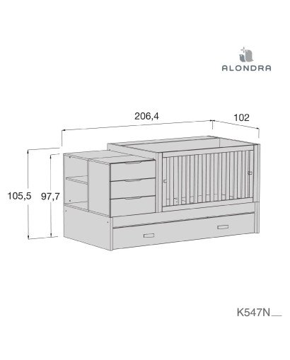 CONVERTIBLE SERO LOFT ERBA CON CAMA NIDO Y TAPA TRASERA ALONDRA