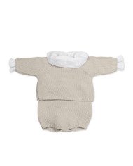 SET TRICOT JERSEY + RANITA + BODY BAMBULA BEIGE 0-1M/56 CM