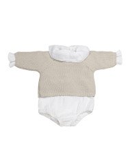 SET TRICOT JERSEY + RANITA + BODY BAMBULA BEIGE 0-1M/56 CM