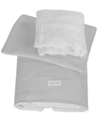 EDREDÓN + SÁBANA BAJERA + ALMOHADA CUNA 90X50 CM LITTLE BLOOM VICHY GRIS