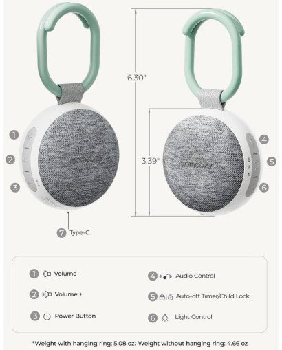 MAQUINA SONIDO PORTATIL+LUZ NOCHE BLANCO